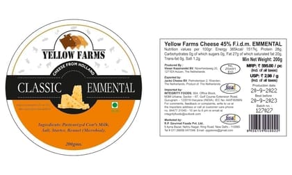 Yellow Farms Classic Emmental Cheese 200G