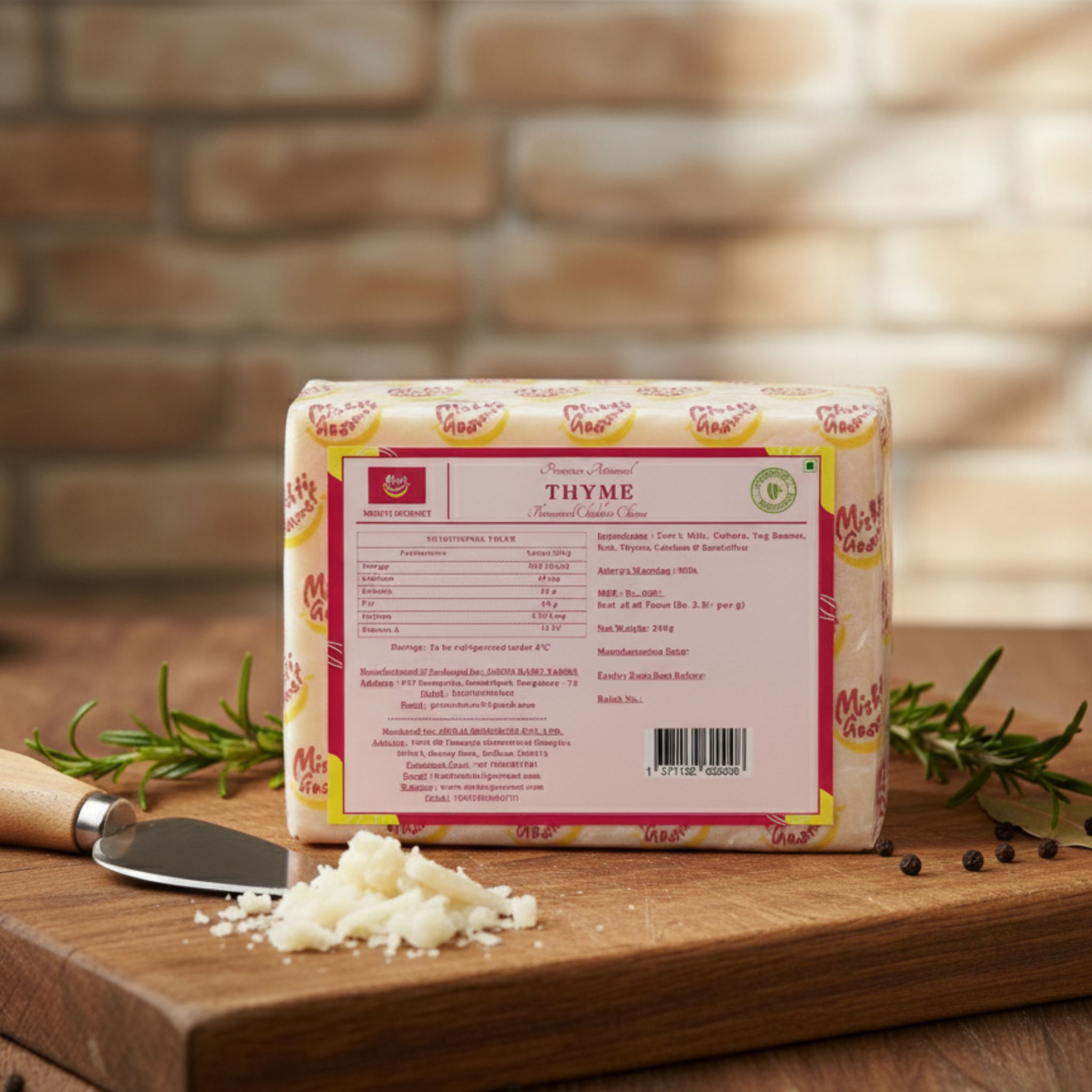 Mishti Gourmet Premium Artisanal Thyme Cheddar Cheese 200g