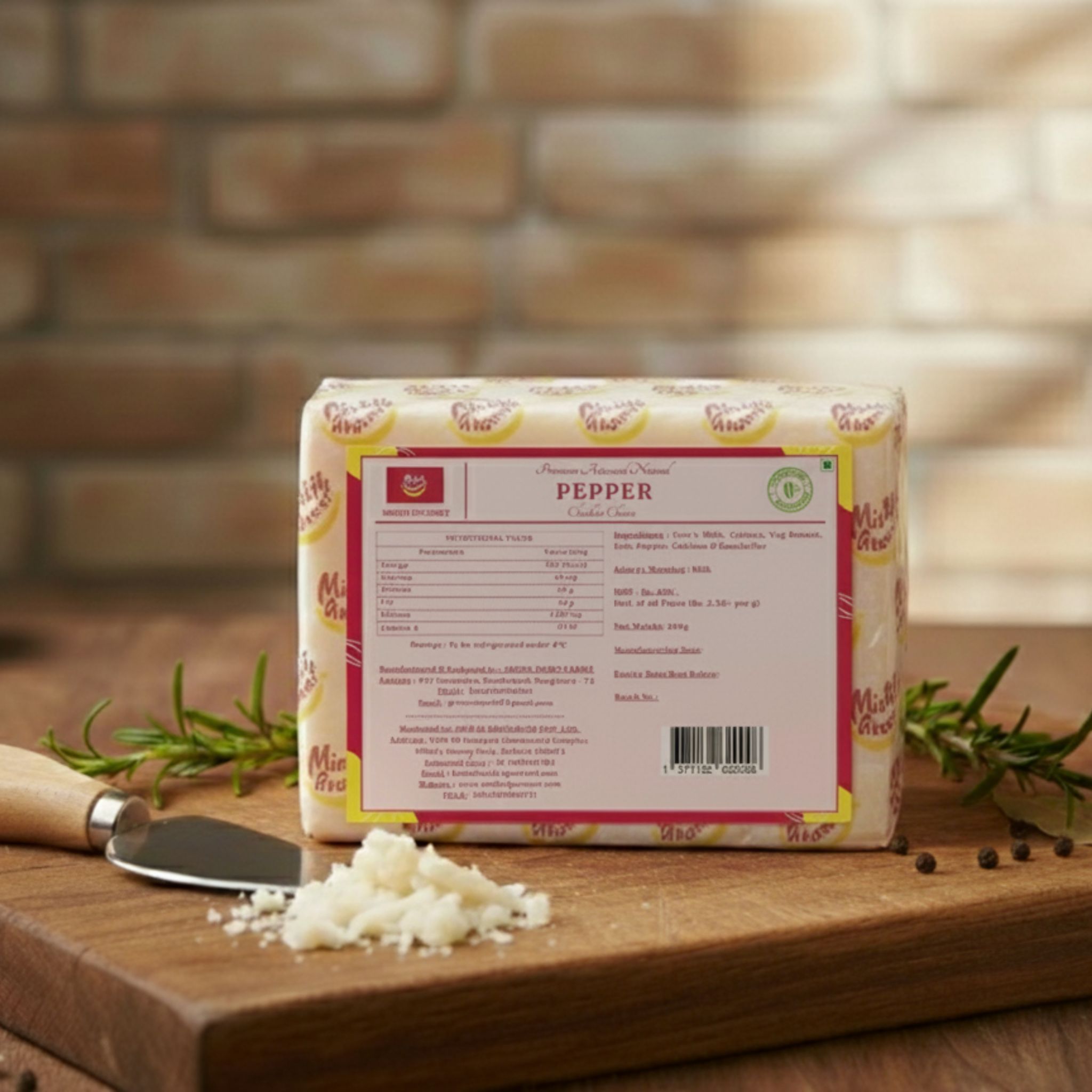 Mishti Gourmet Premium Artisanal Natural Pepper Cheddar Cheese 200g
