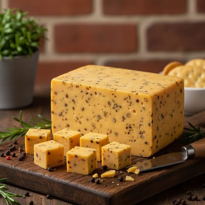 Mishti Gourmet Premium Artisanal Natural Pepper Cheddar Cheese Block 1KG