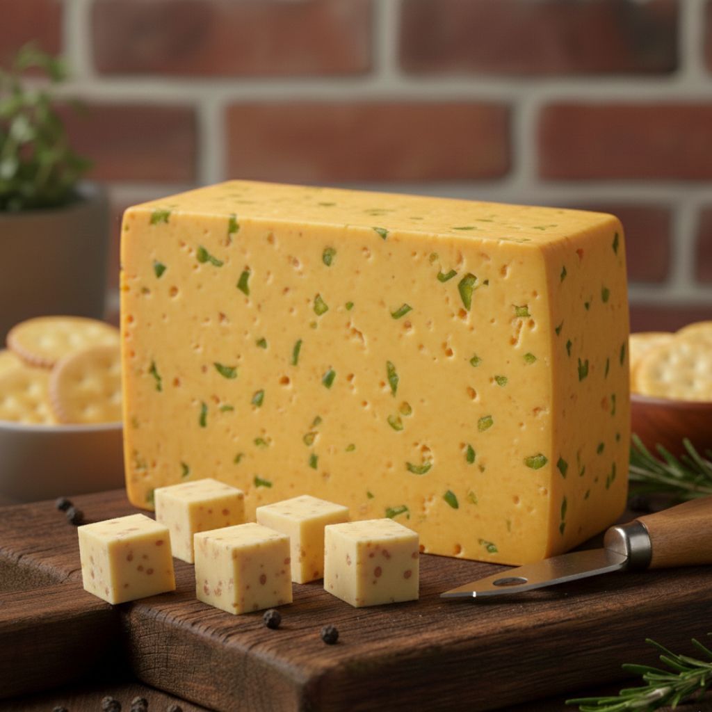Mishti Gourmet Premium Artisanal Green Chilli Cheddar Cheese Block 1KG